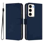 For Samsung Galaxy S23 5G Skin Feel Solid Color Leather Phone Case with Lanyard(Navy Blue) - 2