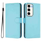 For Samsung Galaxy S23 5G Skin Feel Solid Color Leather Phone Case with Lanyard(Sky Blue) - 2