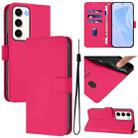 For Samsung Galaxy S23 5G Skin Feel Solid Color Leather Phone Case with Lanyard(Rose Red) - 1