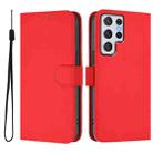 For Samsung Galaxy S22 Ultra 5G Skin Feel Solid Color Leather Phone Case with Lanyard(Red) - 2