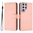 For Samsung Galaxy S22 Ultra 5G Skin Feel Solid Color Leather Phone Case with Lanyard(Pink) - 2