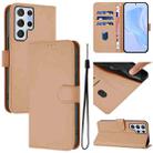 For Samsung Galaxy S22 Ultra 5G Skin Feel Solid Color Leather Phone Case with Lanyard(Nude) - 1