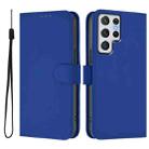 For Samsung Galaxy S22 Ultra 5G Skin Feel Solid Color Leather Phone Case with Lanyard(Dark Blue) - 2