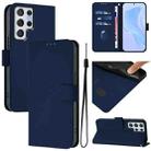 For Samsung Galaxy S22 Ultra 5G Skin Feel Solid Color Leather Phone Case with Lanyard(Navy Blue) - 1