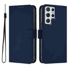 For Samsung Galaxy S22 Ultra 5G Skin Feel Solid Color Leather Phone Case with Lanyard(Navy Blue) - 2