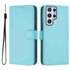 For Samsung Galaxy S22 Ultra 5G Skin Feel Solid Color Leather Phone Case with Lanyard(Sky Blue) - 2