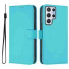 For Samsung Galaxy S22 Ultra 5G Skin Feel Solid Color Leather Phone Case with Lanyard(Lake Blue) - 2