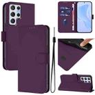 For Samsung Galaxy S22 Ultra 5G Skin Feel Solid Color Leather Phone Case with Lanyard(Violet) - 1