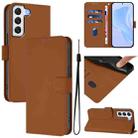 For Samsung Galaxy S22+ 5G Skin Feel Solid Color Leather Phone Case with Lanyard(Brown) - 1