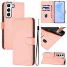 For Samsung Galaxy S22+ 5G Skin Feel Solid Color Leather Phone Case with Lanyard(Pink) - 1