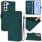 For Samsung Galaxy S22+ 5G Skin Feel Solid Color Leather Phone Case with Lanyard(Dark Green) - 1