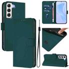 For Samsung Galaxy S22 5G Skin Feel Solid Color Leather Phone Case with Lanyard(Dark Green) - 1