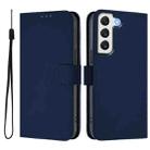 For Samsung Galaxy S22 5G Skin Feel Solid Color Leather Phone Case with Lanyard(Navy Blue) - 2