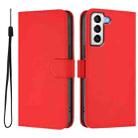 For Samsung Galaxy S21 5G Skin Feel Solid Color Leather Phone Case with Lanyard(Red) - 2