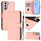 For Samsung Galaxy S21 5G Skin Feel Solid Color Leather Phone Case with Lanyard(Pink) - 1