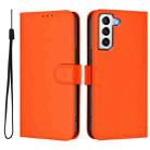 For Samsung Galaxy S21 5G Skin Feel Solid Color Leather Phone Case with Lanyard(Orange) - 2