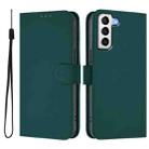 For Samsung Galaxy S21 5G Skin Feel Solid Color Leather Phone Case with Lanyard(Dark Green) - 2