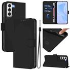 For Samsung Galaxy S21 5G Skin Feel Solid Color Leather Phone Case with Lanyard(Black) - 1