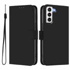 For Samsung Galaxy S21 5G Skin Feel Solid Color Leather Phone Case with Lanyard(Black) - 2