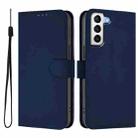 For Samsung Galaxy S21 5G Skin Feel Solid Color Leather Phone Case with Lanyard(Navy Blue) - 2