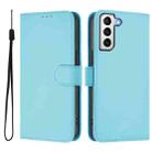 For Samsung Galaxy S21 5G Skin Feel Solid Color Leather Phone Case with Lanyard(Sky Blue) - 2