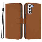 For Samsung Galaxy S21+ 5G Skin Feel Solid Color Leather Phone Case with Lanyard(Brown) - 2