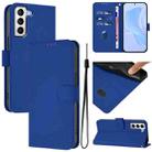 For Samsung Galaxy S21+ 5G Skin Feel Solid Color Leather Phone Case with Lanyard(Dark Blue) - 1