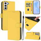 For Samsung Galaxy S21+ 5G Skin Feel Solid Color Leather Phone Case with Lanyard(Lemon Yellow) - 1