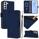 For Samsung Galaxy S21+ 5G Skin Feel Solid Color Leather Phone Case with Lanyard(Navy Blue) - 1