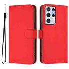 For Samsung Galaxy S21 Ultra 5G Skin Feel Solid Color Leather Phone Case with Lanyard(Red) - 2