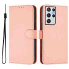 For Samsung Galaxy S21 Ultra 5G Skin Feel Solid Color Leather Phone Case with Lanyard(Pink) - 2