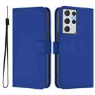 For Samsung Galaxy S21 Ultra 5G Skin Feel Solid Color Leather Phone Case with Lanyard(Dark Blue) - 2