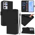 For Samsung Galaxy S21 Ultra 5G Skin Feel Solid Color Leather Phone Case with Lanyard(Black) - 1