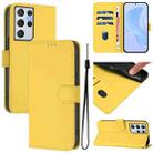 For Samsung Galaxy S21 Ultra 5G Skin Feel Solid Color Leather Phone Case with Lanyard(Lemon Yellow) - 1