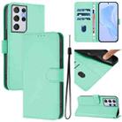 For Samsung Galaxy S21 Ultra 5G Skin Feel Solid Color Leather Phone Case with Lanyard(Mint Green) - 1