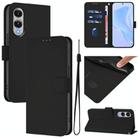 For Samsung Galaxy S25 Edge 5G Skin Feel Solid Color Leather Phone Case with Lanyard(Black) - 1