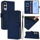 For Samsung Galaxy S25 Edge 5G Skin Feel Solid Color Leather Phone Case with Lanyard(Navy Blue) - 1