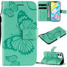 For iPhone 12 mini 3D Butterfly Embossed Pattern Horizontal Flip Leather Case with Holder & Card Slot & Wallet & Lanyard(Green) - 1