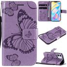 For iPhone 12 mini 3D Butterfly Embossed Pattern Horizontal Flip Leather Case with Holder & Card Slot & Wallet & Lanyard(Purple) - 1