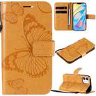 For iPhone 12 mini 3D Butterfly Embossed Pattern Horizontal Flip Leather Case with Holder & Card Slot & Wallet & Lanyard(Yellow) - 1