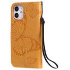 For iPhone 12 mini 3D Butterfly Embossed Pattern Horizontal Flip Leather Case with Holder & Card Slot & Wallet & Lanyard(Yellow) - 3