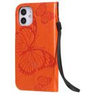 For iPhone 12 mini 3D Butterfly Embossed Pattern Horizontal Flip Leather Case with Holder & Card Slot & Wallet & Lanyard(Orange) - 3