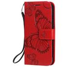 For iPhone 12 mini 3D Butterfly Embossed Pattern Horizontal Flip Leather Case with Holder & Card Slot & Wallet & Lanyard(Red) - 2