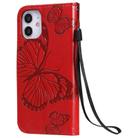 For iPhone 12 mini 3D Butterfly Embossed Pattern Horizontal Flip Leather Case with Holder & Card Slot & Wallet & Lanyard(Red) - 3