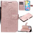 For iPhone 12 mini 3D Butterfly Embossed Pattern Horizontal Flip Leather Case with Holder & Card Slot & Wallet & Lanyard(Rose Gold) - 1