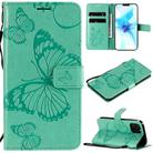 For iPhone 12 / 12 Pro 3D Butterfly Embossed Pattern Horizontal Flip Leather Case with Holder & Card Slot & Wallet & Lanyard(Green) - 1