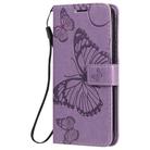 For iPhone 12 / 12 Pro 3D Butterfly Embossed Pattern Horizontal Flip Leather Case with Holder & Card Slot & Wallet & Lanyard(Purple) - 1