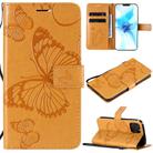 For iPhone 12 / 12 Pro 3D Butterfly Embossed Pattern Horizontal Flip Leather Case with Holder & Card Slot & Wallet & Lanyard(Yellow) - 1