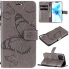 For iPhone 12 / 12 Pro 3D Butterfly Embossed Pattern Horizontal Flip Leather Case with Holder & Card Slot & Wallet & Lanyard(Grey) - 1