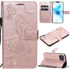 For iPhone 12 / 12 Pro 3D Butterfly Embossed Pattern Horizontal Flip Leather Case with Holder & Card Slot & Wallet & Lanyard(Rose Gold) - 1